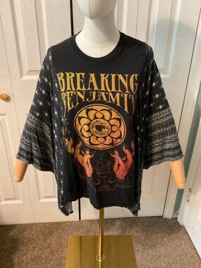 Breaking Benjamin Upcycled Graphic T-Shirt with Flowy Printed Sleeves -OSFM